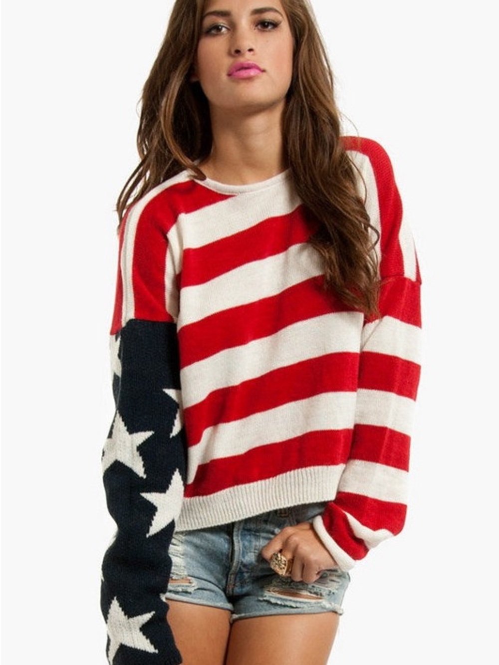 Cutest one size staple Stars & Stripes Red and White Knit Sweater wool blend